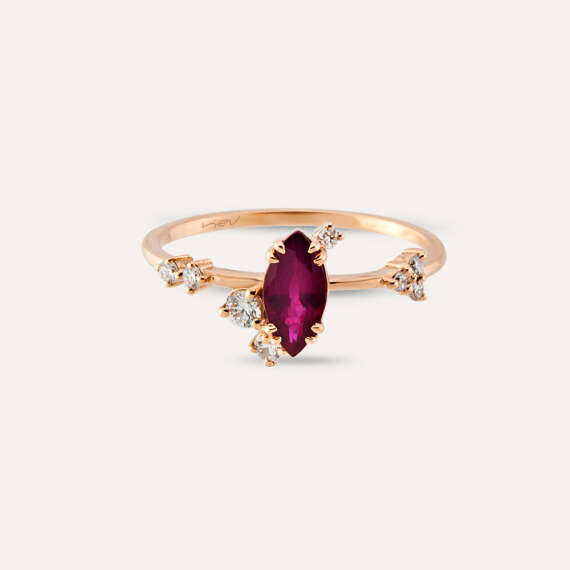0.90 CT Marquise Cut Diamond Ruby and Diamond Rose Gold Ring - 5