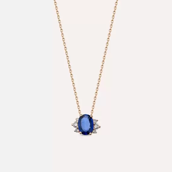 0.90 CT Sapphire and Diamond Rose Gold Necklace - 1