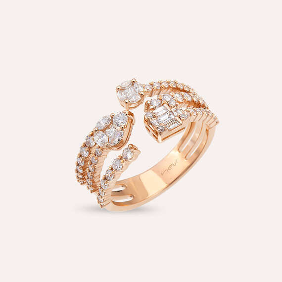 0.91 CT Baguette and Marquise Cut Diamond Rose Gold Ring - 1