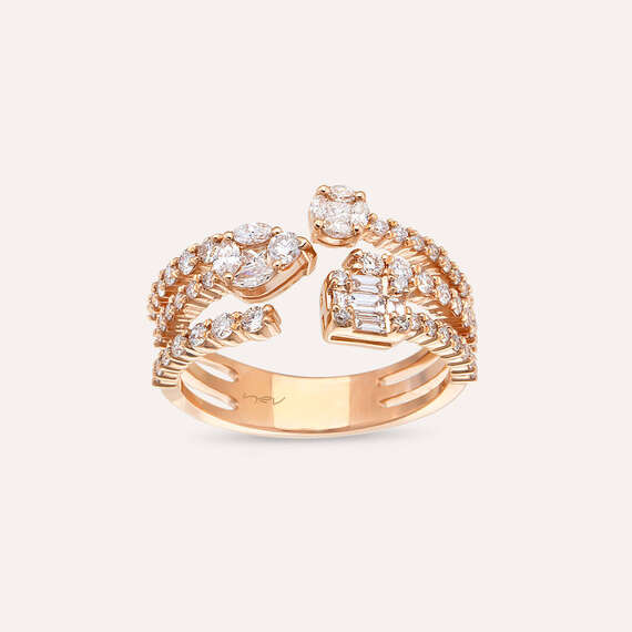 0.91 CT Baguette and Marquise Cut Diamond Rose Gold Ring - 3