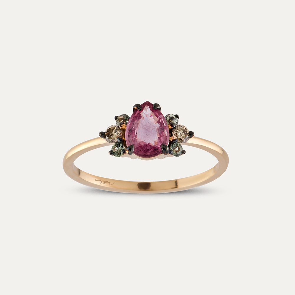 0.84 CT Multicolor Sapphire and Brown Diamond Rose Gold Ring - 1