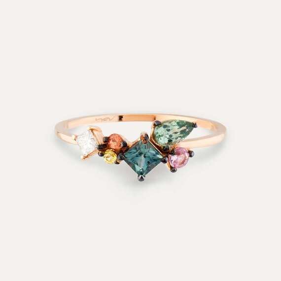 0.91 CT Multicolor Sapphire and Diamond Rose Gold Ring - 3