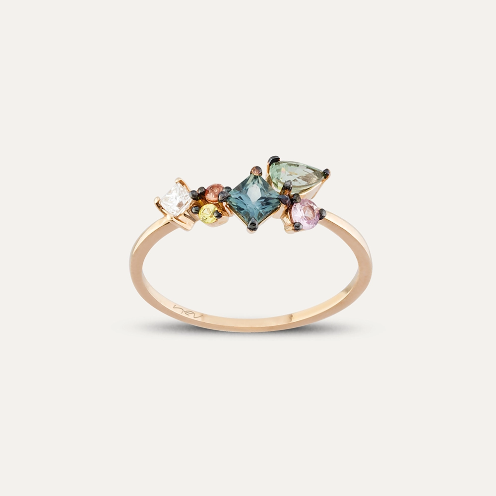 0.91 CT Multicolor Sapphire and Diamond Rose Gold Ring - 1