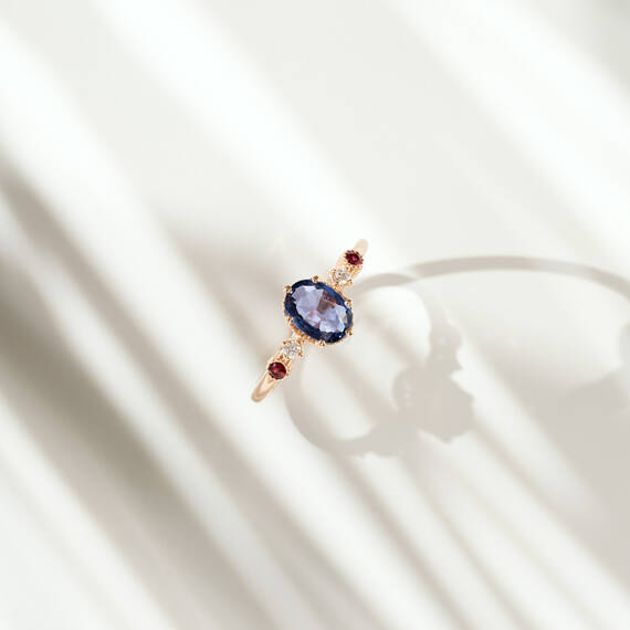 1.01 CT Blue Safir ve Pırlanta Taşlı Rose Altın Yüzük - 5