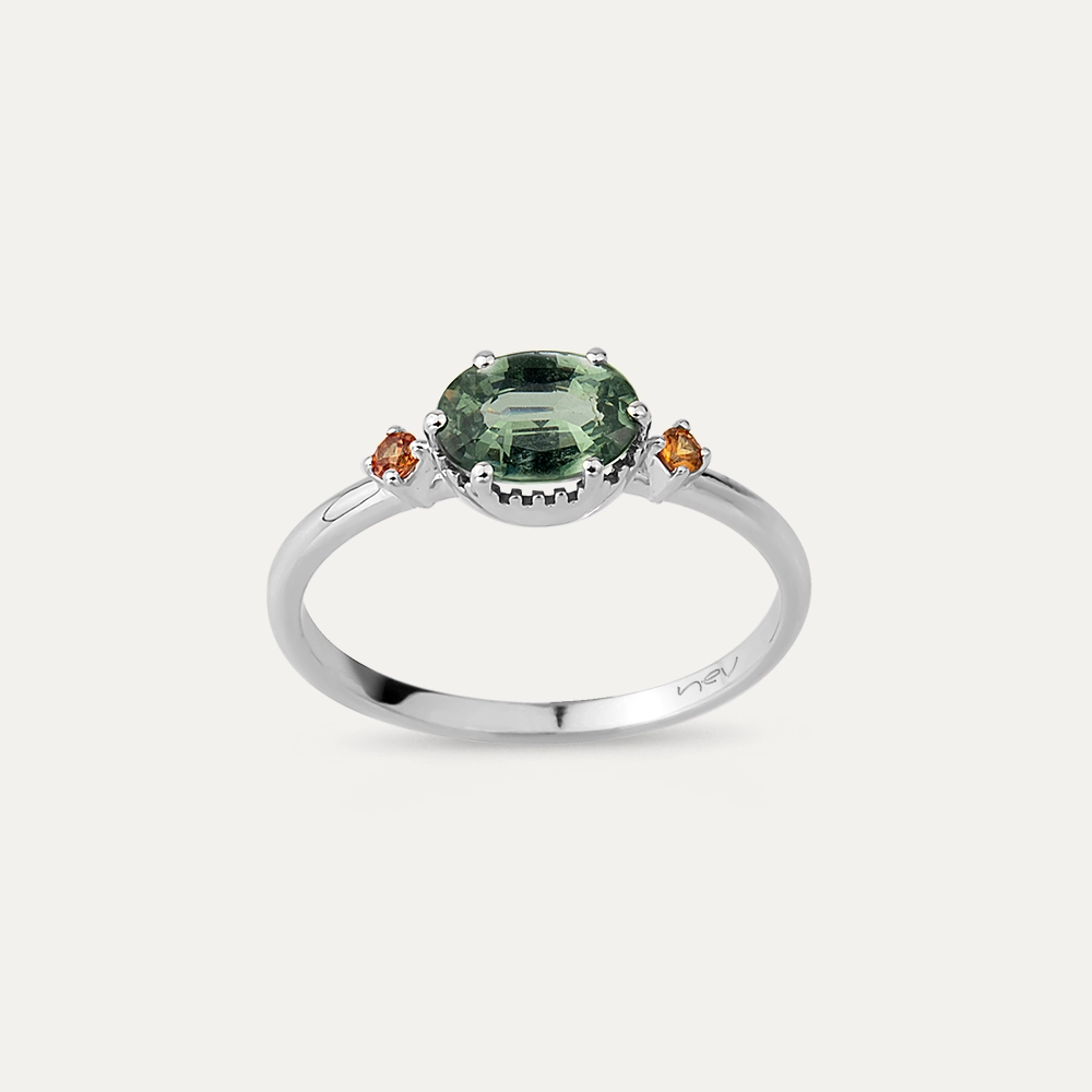 0.94 CT Green Sapphire and Orange Sapphire Ring - 1