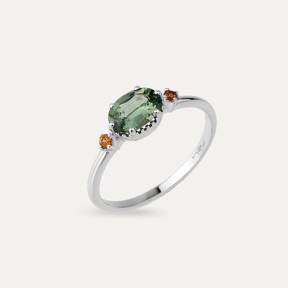 0.94 CT Green Sapphire and Orange Sapphire Ring - 4