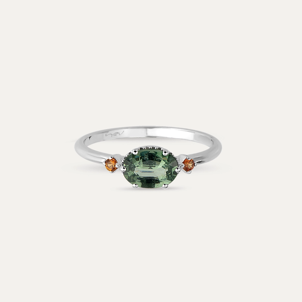 0.94 CT Green Sapphire and Orange Sapphire Ring - 5