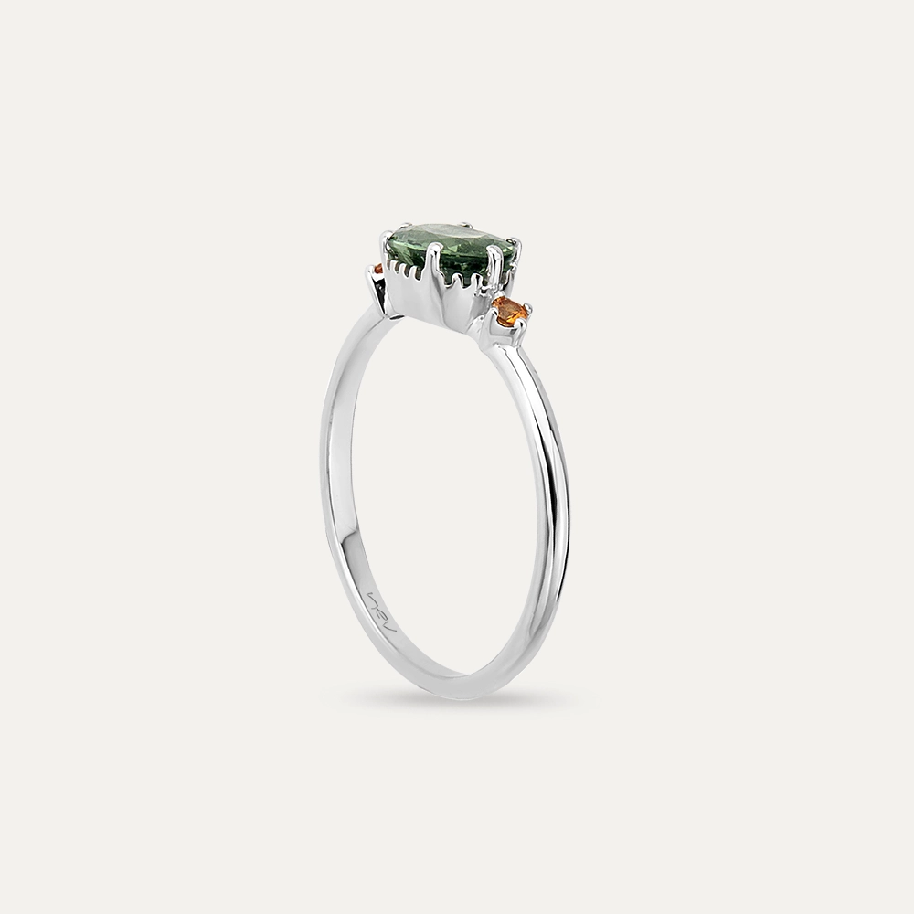 0.94 CT Green Sapphire and Orange Sapphire Ring - 6