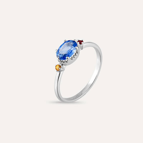 1.13 CT Multicolor Sapphire White Gold Ring - 1