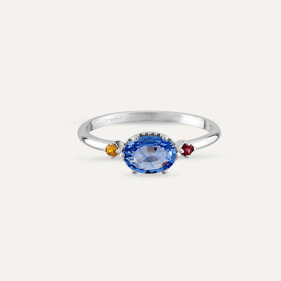 1.13 CT Multicolor Sapphire White Gold Ring - 6