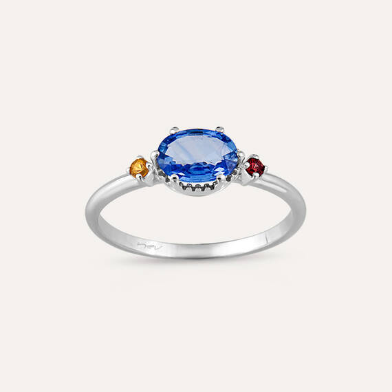 1.13 CT Multicolor Sapphire White Gold Ring - 3