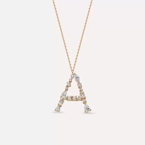 0.94 CT Pear and Marquise Cut Diamond Rose Gold A Letter Necklace - 1