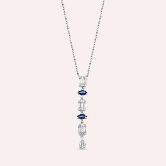 0.94 CT Sapphire and Baguette Cut Diamond White Gold Necklace - 1