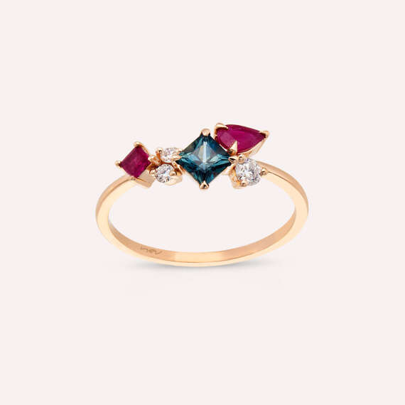 Lily 0.97 CT Ruby and Multicolor Sapphire Rose Gold Ring - 4