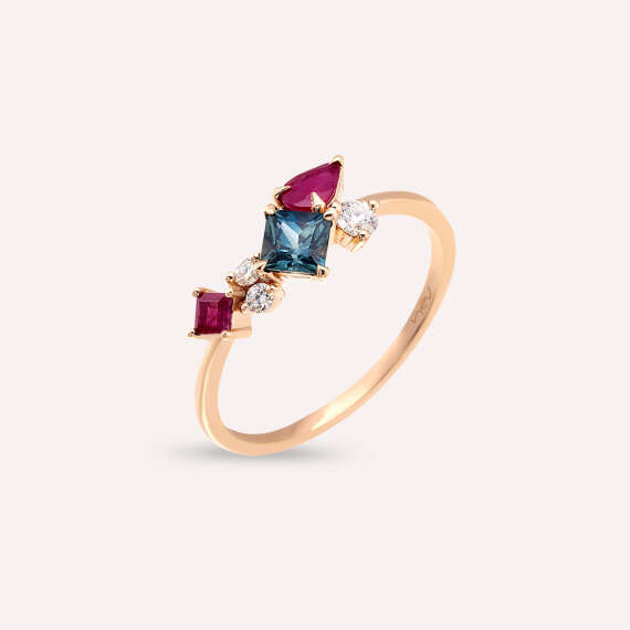 Lily 0.97 CT Ruby and Multicolor Sapphire Rose Gold Ring - 1