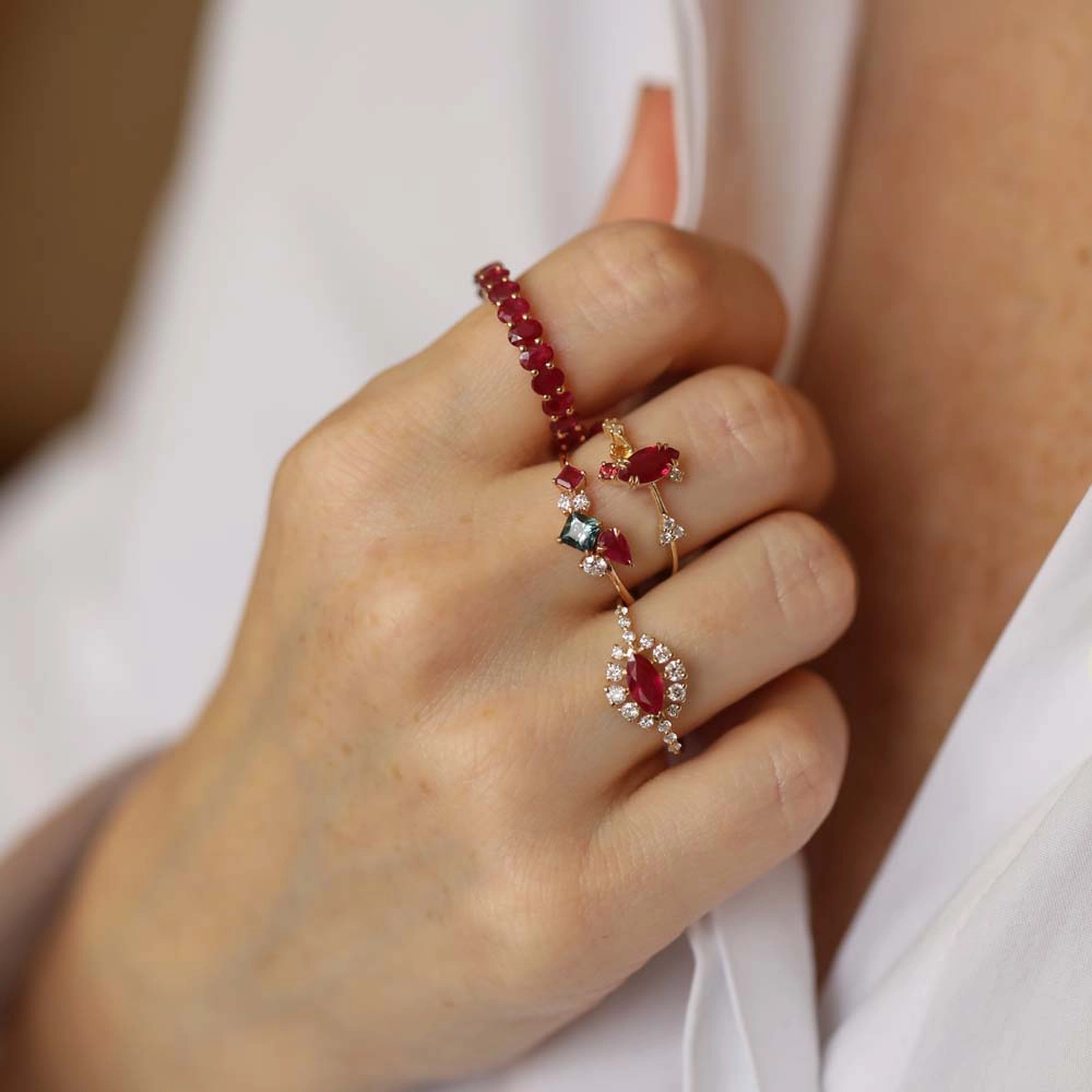 Lily 0.97 CT Ruby and Multicolor Sapphire Rose Gold Ring - 2