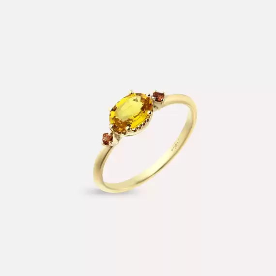 0.95 CT Yellow and Orange Sapphire Yellow Gold Ring - 2