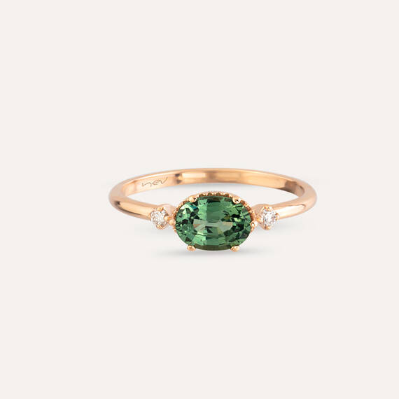 0.96 CT Green Sapphire and Diamond Rose Gold Ring - 3