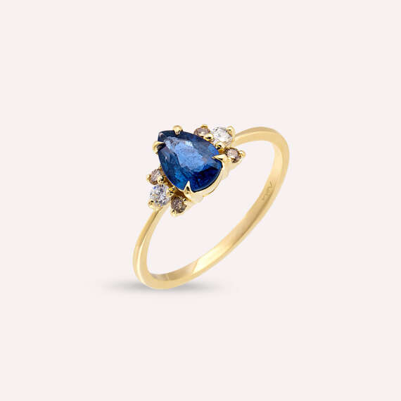 0.95 CT Blue Sapphire and Brown Diamond Yellow Gold Ring - 3