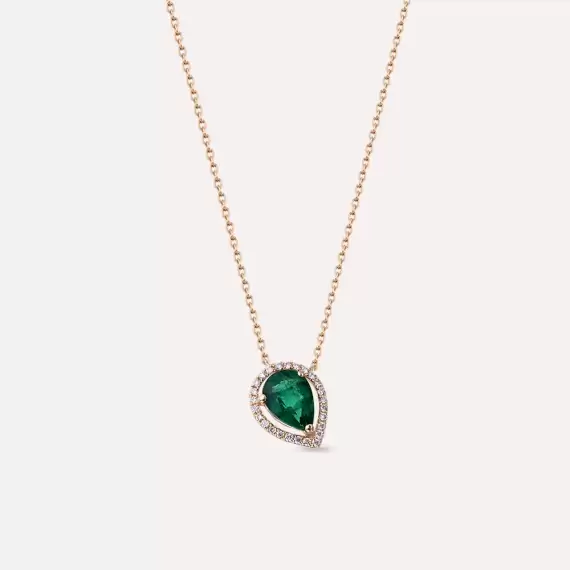 0.97 CT Diamond and Pear Cut Emerald Rose Gold Necklace - 1