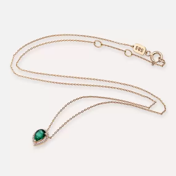 0.97 CT Diamond and Pear Cut Emerald Rose Gold Necklace - 4