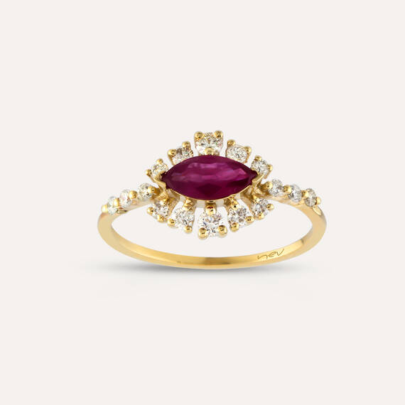 1.03 CT Ruby and Diamond Yellow Gold Ring - 1