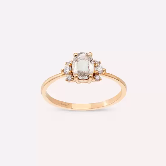 0.86 CT White Sapphire and Diamond Rose Gold Ring - 1