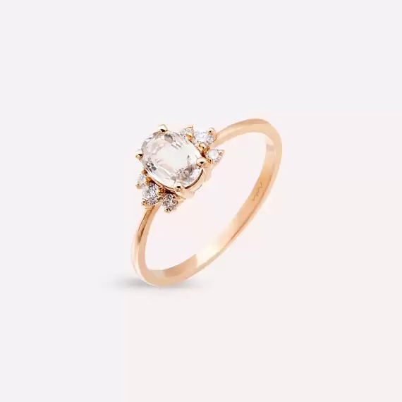 0.86 CT White Sapphire and Diamond Rose Gold Ring - 3