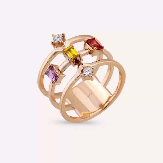 1.01 CT Multicolor Sapphire and Diamond Rose Gold Ring - 3