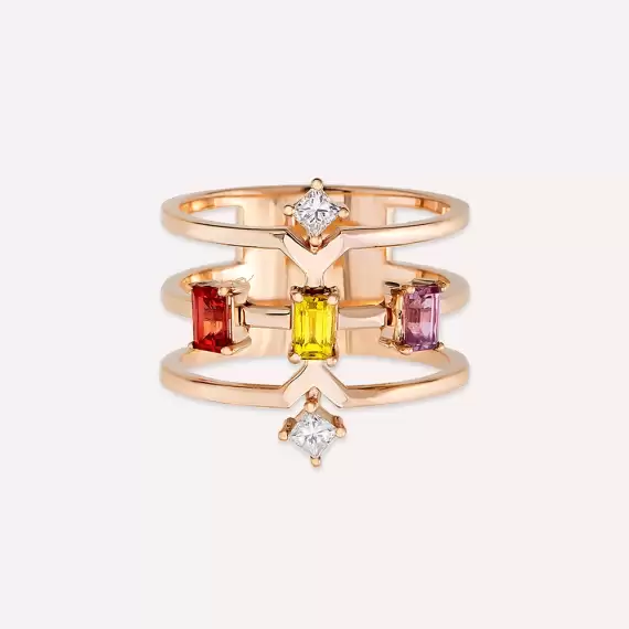 1.01 CT Multicolor Sapphire and Diamond Rose Gold Ring - 4