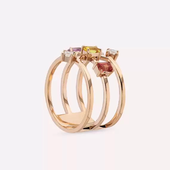 1.01 CT Multicolor Sapphire and Diamond Rose Gold Ring - 5