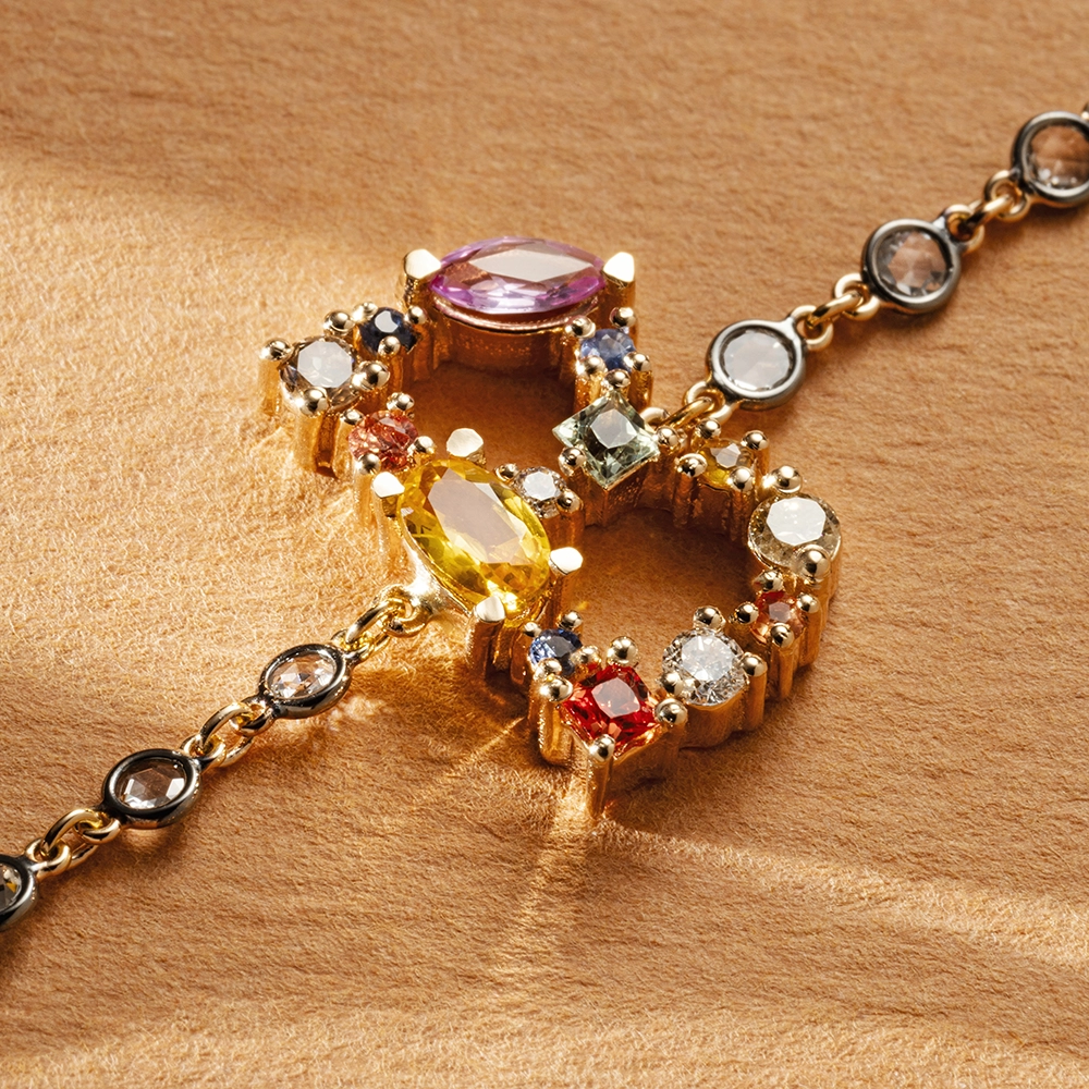 0.99 CT Brown Diamond and Multicolor Sapphire Rose Gold B Letter Bracelet - 1
