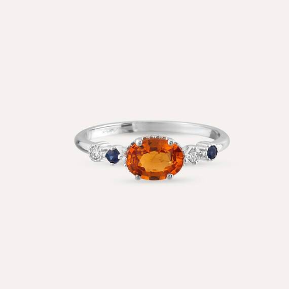 1.06 CT Multicolor Sapphire and Diamond White Gold Ring - 6