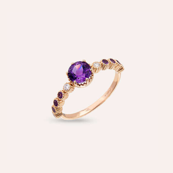 1.00 CT Amethyst and Diamond Rose Gold Ring - 3