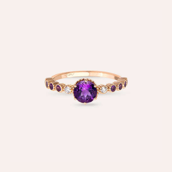 1.00 CT Amethyst and Diamond Rose Gold Ring - 4