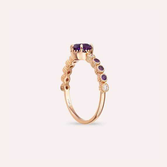 1.00 CT Amethyst and Diamond Rose Gold Ring - 5