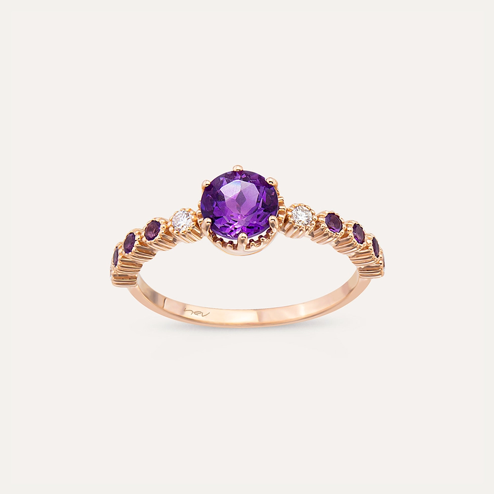 1.00 CT Amethyst and Diamond Rose Gold Ring - 1