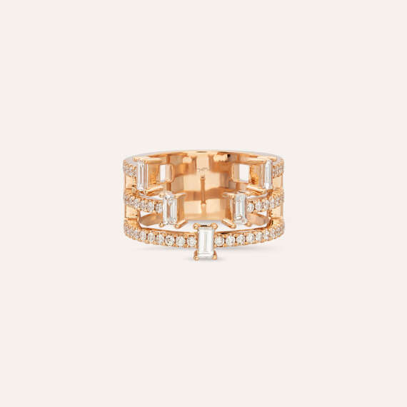1.00 CT Baget Pırlanta Taşlı Rose Altın Yüzük - 6