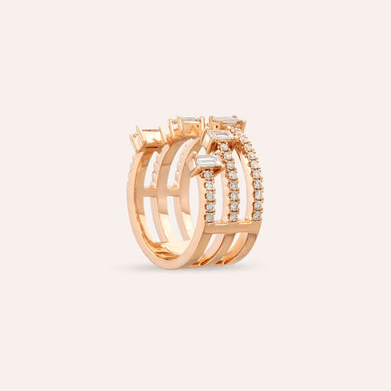 1.00 CT Baget Pırlanta Taşlı Rose Altın Yüzük - 7