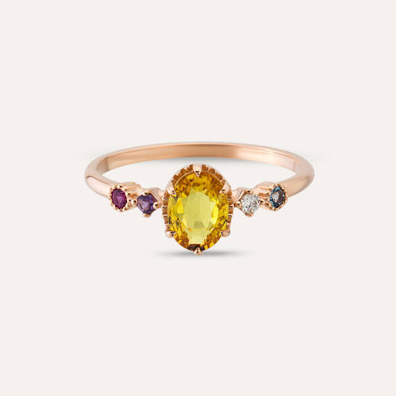 1.00 CT Yellow Sapphire, Diamond, Aquamarine and Ruby Ring - 4