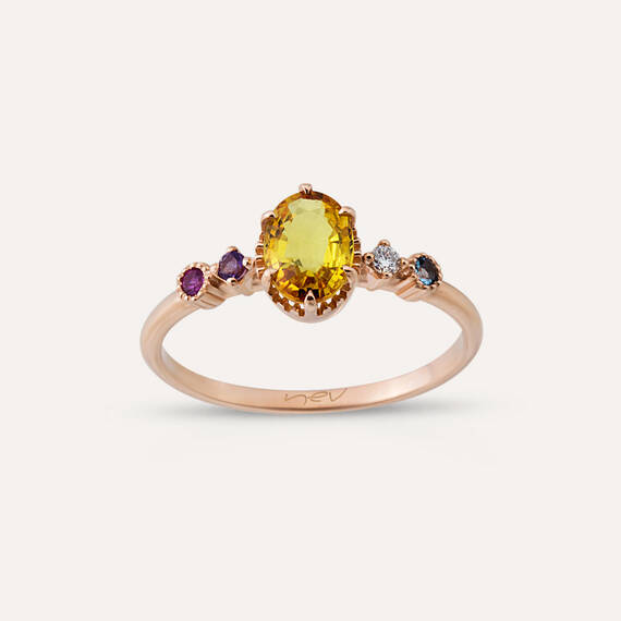 1.00 CT Yellow Sapphire, Diamond, Aquamarine and Ruby Ring - 3