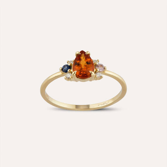 1.01 CT Multicolor Sapphire and Diamond Yellow Gold Ring - 3