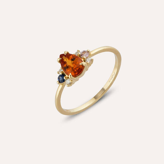 1.01 CT Multicolor Sapphire and Diamond Yellow Gold Ring - 1