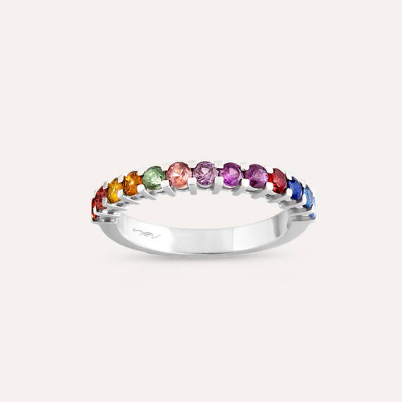 1.02 CT Multicolor Sapphire White Gold Half Eternity Ring - 3