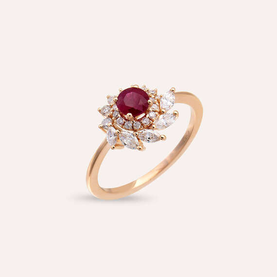1.02 Ruby and Diamond Rose Gold Ring - 4