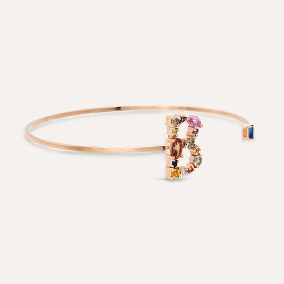 1.03 CT Multicolor Sapphire and Diamond B Letter Bracelet - 2