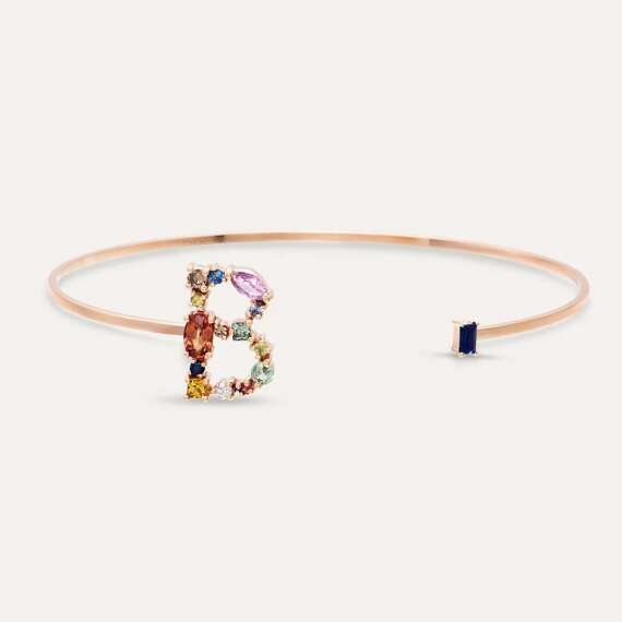 1.03 CT Multicolor Sapphire and Diamond B Letter Bracelet - 1