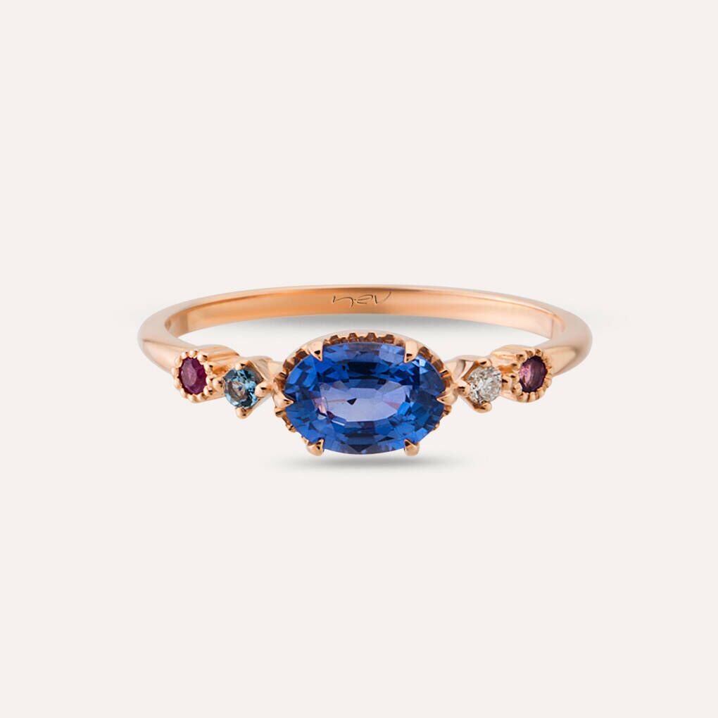 1.03 CT Sapphire, Diamond, Ruby, Aquamarine and Amethyst Ring