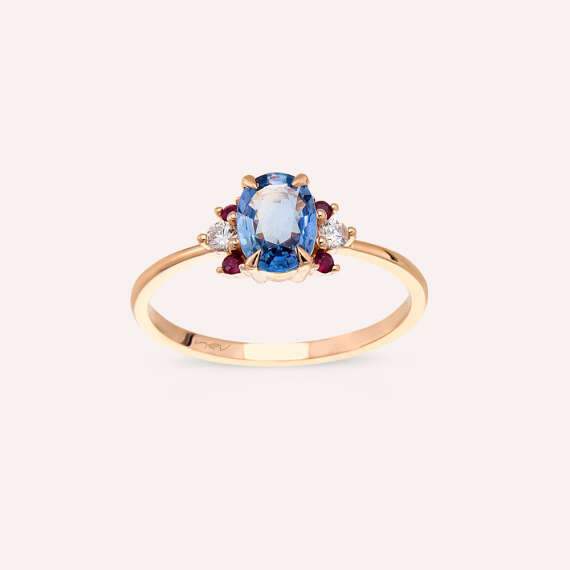 1.04 CT Multicolor Sapphire, Ruby and Diamond Rose Gold Ring - 1