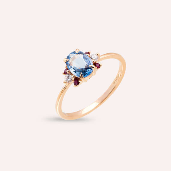 1.04 CT Multicolor Sapphire, Ruby and Diamond Rose Gold Ring - 2